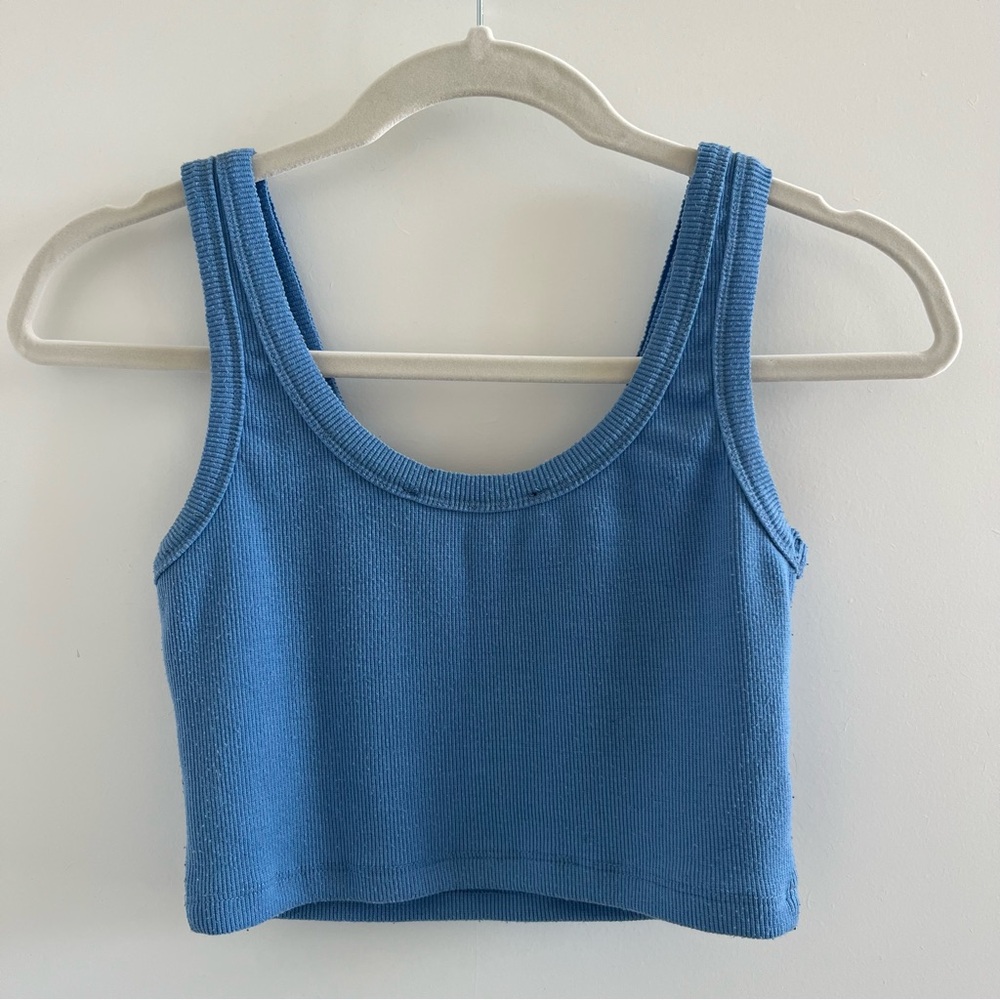 Blue Ribbed Cropped Tank Top - Picture 5 of 5